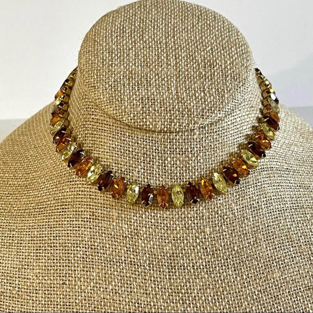 Vintage Marquis Rhinestone Necklace in Fall Colors